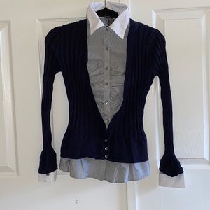 NWOT Vintage Victorian Style Navy Blue Knit “Two Piece” Collared Sweater